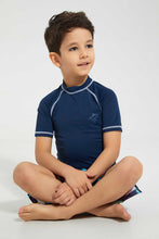 تنزيل الصورة على معرض الصور، Redtag-Navy-Swm-Rash-Vest-Graphic-T-Shirts-Boys-2 to 8 Years
