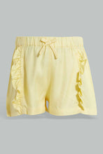 تنزيل الصورة على معرض الصور، Redtag-Yellow-Front-Frill-Short-Casual-Shorts-Infant-Girls-3 to 24 Months
