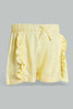 Redtag-Yellow-Front-Frill-Short-Casual-Shorts-Infant-Girls-3 to 24 Months