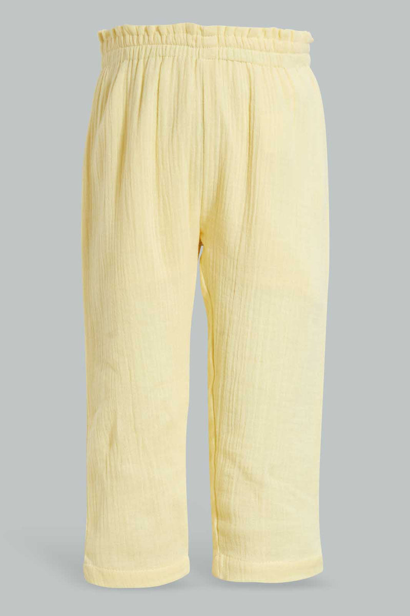 Redtag-Yellow-Solid-Wrinkeled-Trouser-Trousers-Infant-Girls-3 to 24 Months