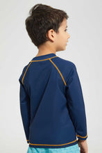 Load image into Gallery viewer, Redtag-Navy-Long-Sleeve-Swm-Rash-Vest-Graphic-T-Shirts-Boys-2 to 8 Years
