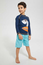 Load image into Gallery viewer, Redtag-Navy-Long-Sleeve-Swm-Rash-Vest-Graphic-T-Shirts-Boys-2 to 8 Years
