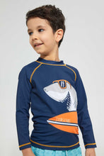 Load image into Gallery viewer, Redtag-Navy-Long-Sleeve-Swm-Rash-Vest-Graphic-T-Shirts-Boys-2 to 8 Years
