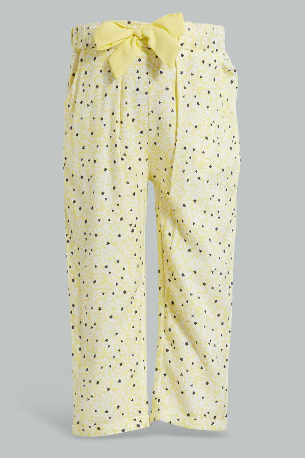 Redtag-Yellow-Floral-Printed-Bow-Trouser-Trousers-Infant-Girls-3 to 24 Months