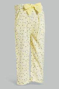 Redtag-Yellow-Floral-Printed-Bow-Trouser-Trousers-Infant-Girls-3 to 24 Months