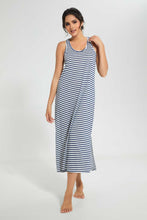 Load image into Gallery viewer, Redtag-Navy/White-Stripe-Yarn-Dyed-NighT-Shirt-Nightshirts-Women&#39;s-
