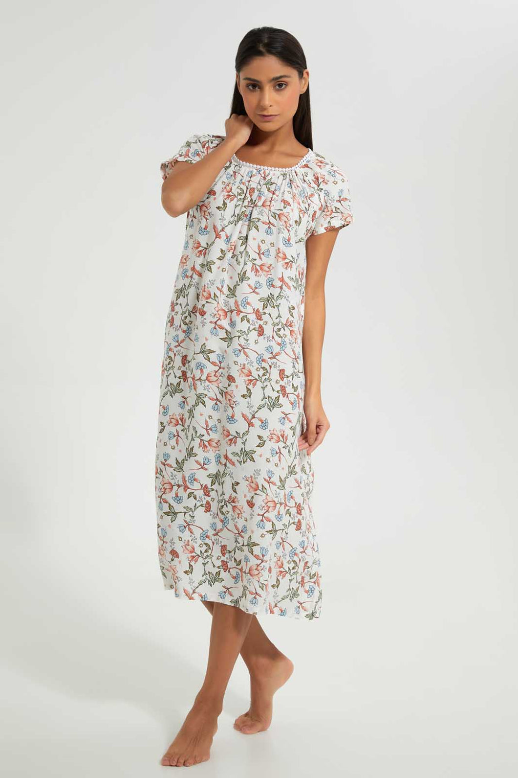 Redtag-Ivory-Floral-Printed-Nightgown-Nightgowns-Women's-