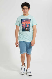 Redtag-Lt-Blue-Astronaut-Tee-Graphic-T-Shirts-Senior-Boys-9 to 14 Years