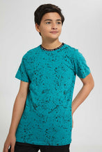 Load image into Gallery viewer, Redtag-Green-Bsr-Splatter-T-Shirt-Graphic-T-Shirts-Senior-Boys-9 to 14 Years
