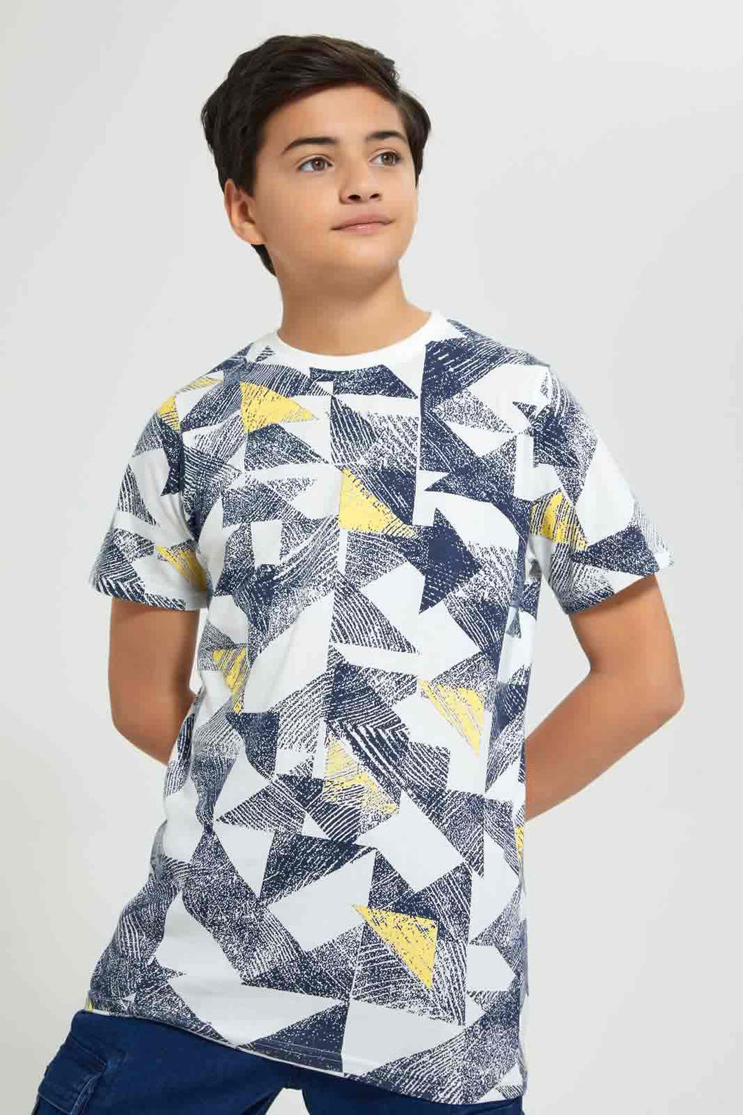 Redtag-White-Printed-T-Shirt-Graphic-T-Shirts-Senior-Boys-9 to 14 Years