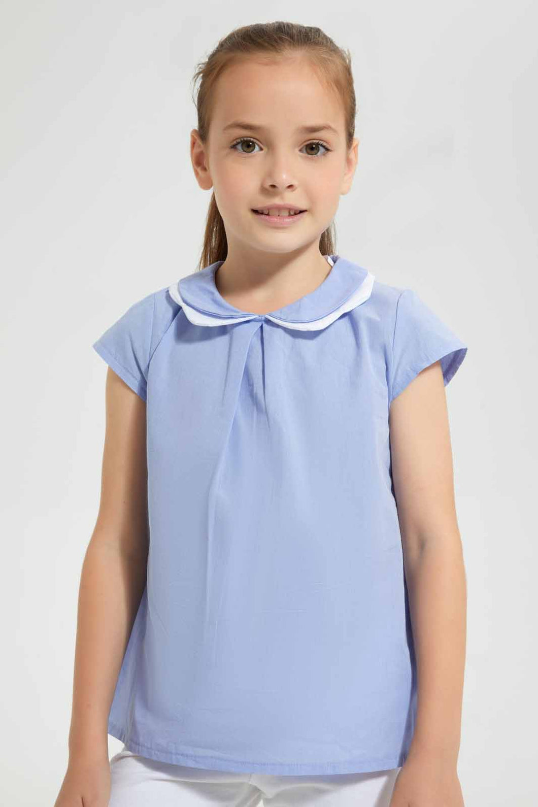 Redtag-Blue-Collared-Blouse-Blouses-Girls-2 to 8 Years