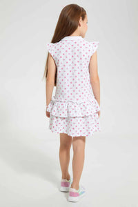 Redtag-White-Printed-Frill-Bottom-Dress-Dresses-Girls-2 to 8 Years