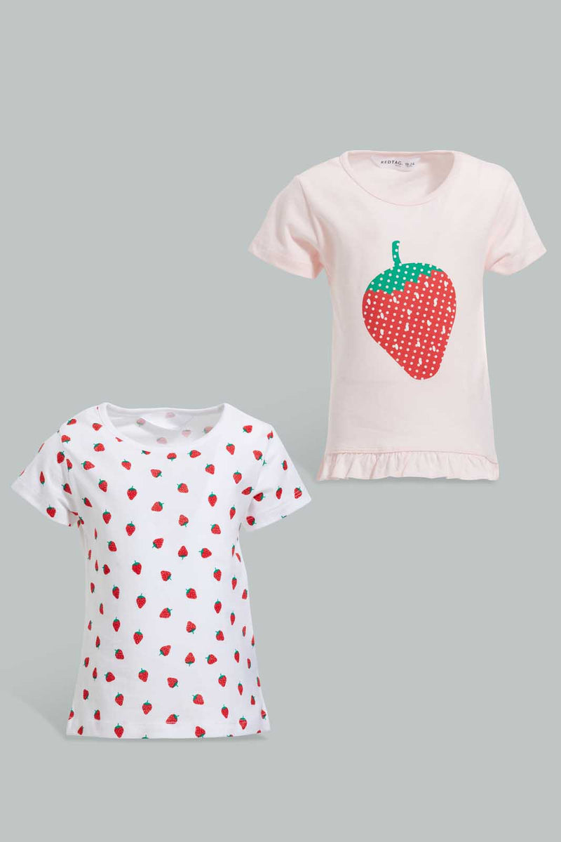 Redtag-Multi-Colour-2Pc-Pack-T-Shirt-Graphic-T-Shirts-Infant-Girls-3 to 24 Months