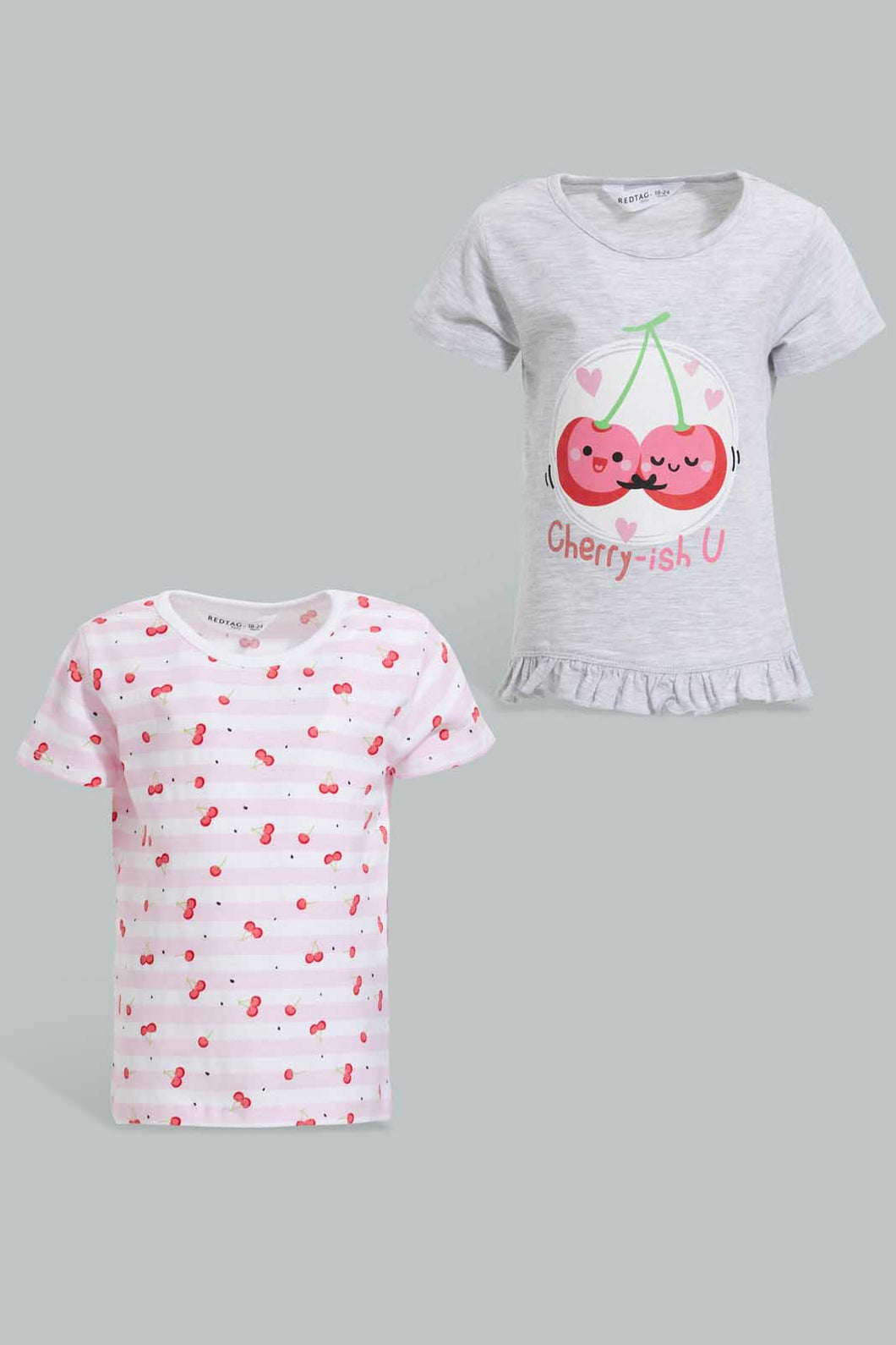Redtag-Multi-Colour-2Pc-Pack-T-Shirt-Graphic-T-Shirts-Infant-Girls-3 to 24 Months