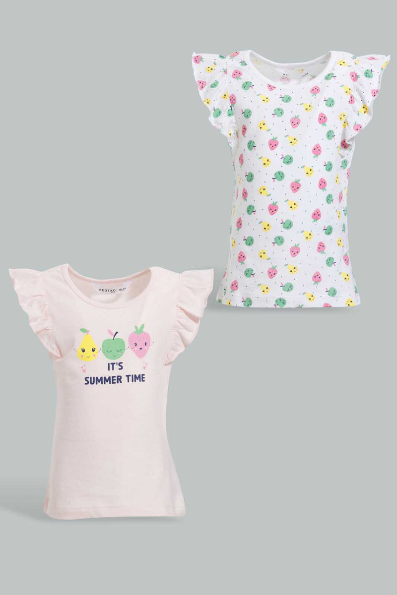 Redtag-Multi-Colour-2Pc-Pack-T-Shirt-Graphic-T-Shirts-Infant-Girls-3 to 24 Months