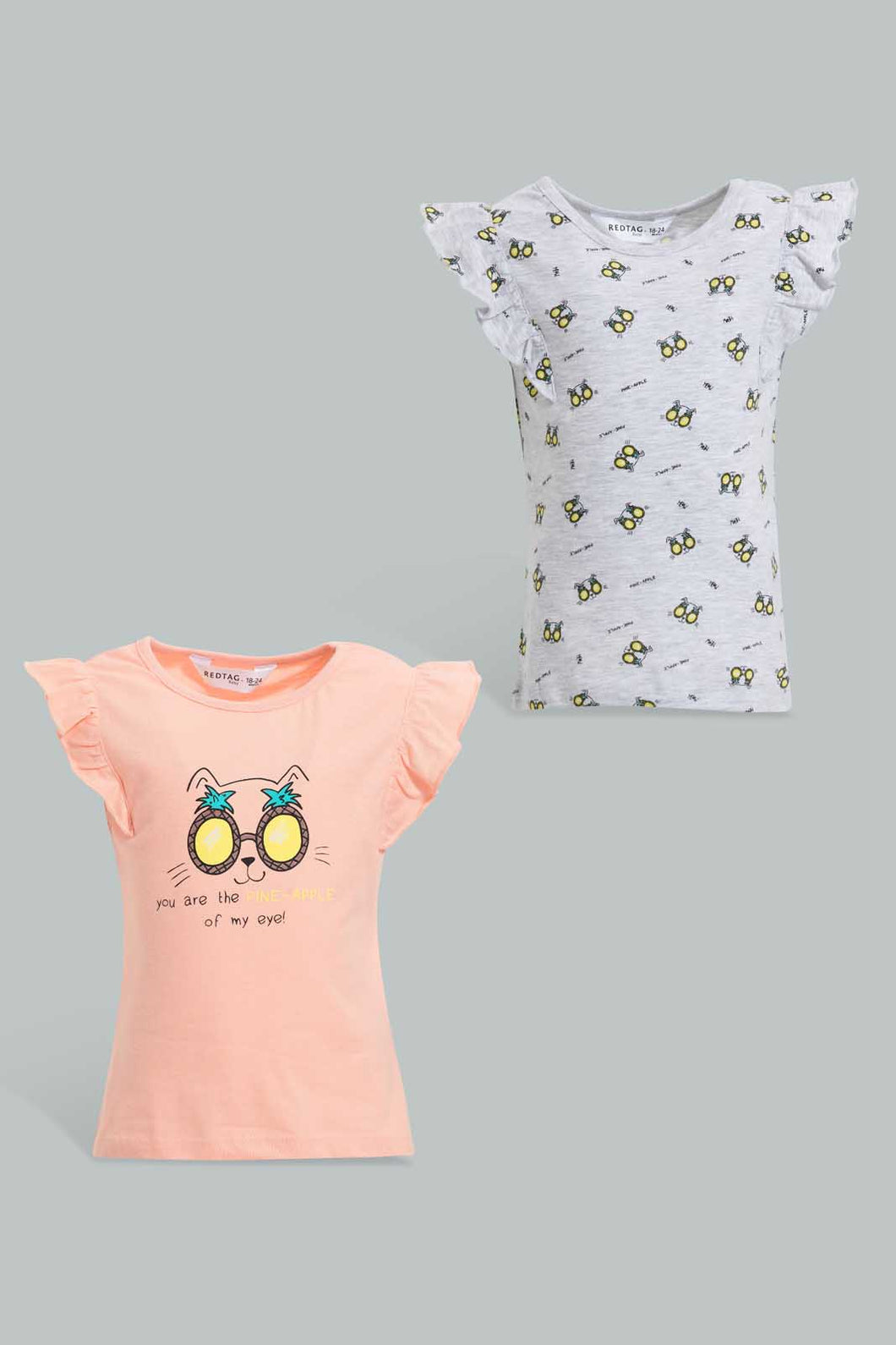 Redtag-Multi-Colour-2Pc-Pack-T-Shirt-Graphic-T-Shirts-Infant-Girls-3 to 24 Months