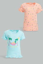 Load image into Gallery viewer, Redtag-Multi-Colour-2Pc-Pack-T-Shirt-Graphic-T-Shirts-Infant-Girls-3 to 24 Months
