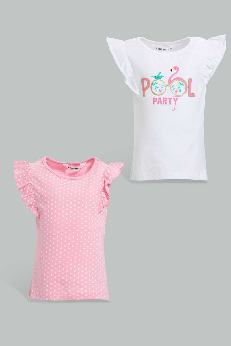 Redtag-Multi-Colour-2Pc-Pack-T-Shirt-Graphic-T-Shirts-Infant-Girls-3 to 24 Months