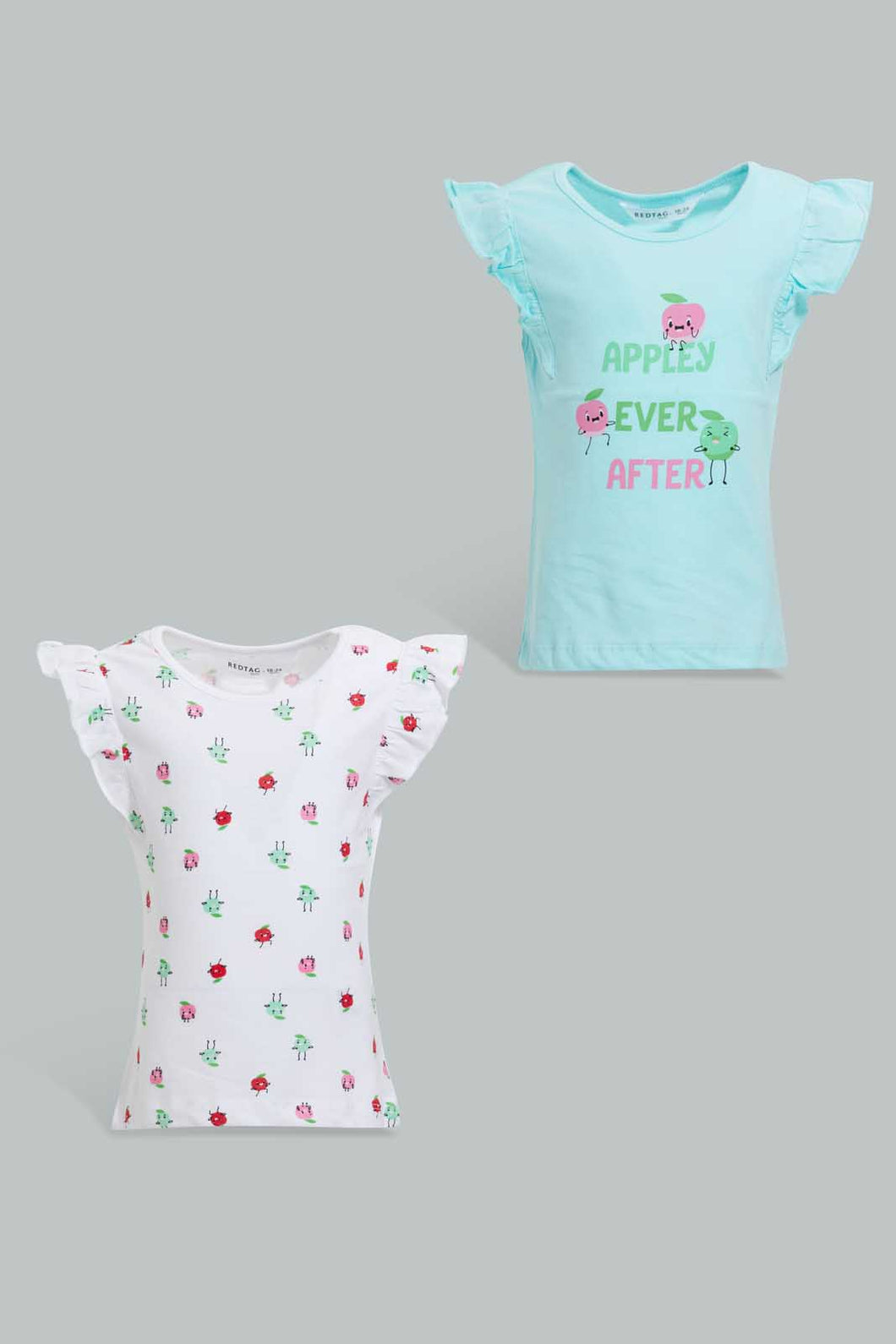 Redtag-Multi-Colour-2Pc-Pack-T-Shirt-Graphic-T-Shirts-Infant-Girls-3 to 24 Months