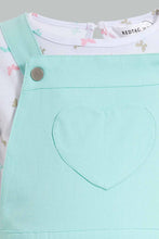 تنزيل الصورة على معرض الصور، Redtag-Mint-Aop-Dungaree-Short-Set-Sets-Infant-Girls-3 to 24 Months
