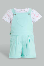 تنزيل الصورة على معرض الصور، Redtag-Mint-Aop-Dungaree-Short-Set-Sets-Infant-Girls-3 to 24 Months
