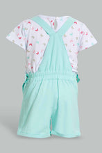 تنزيل الصورة على معرض الصور، Redtag-Mint-Aop-Dungaree-Short-Set-Sets-Infant-Girls-3 to 24 Months
