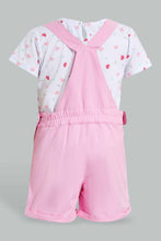 تنزيل الصورة على معرض الصور، Redtag-Pink-Short-Dungaree-With-White-Aop-T-Shirt-Sets-Infant-Girls-3 to 24 Months
