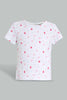 Redtag-Pink-Short-Dungaree-With-White-Aop-T-Shirt-Sets-Infant-Girls-3 to 24 Months