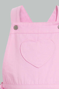 Redtag-Pink-Short-Dungaree-With-White-Aop-T-Shirt-Sets-Infant-Girls-3 to 24 Months