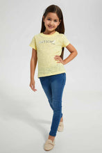 Load image into Gallery viewer, Redtag-Yellow-Jacquard-T-Shirt-Graphic-T-Shirts-Girls-2 to 8 Years
