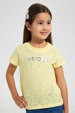 Load image into Gallery viewer, Redtag-Yellow-Jacquard-T-Shirt-Graphic-T-Shirts-Girls-2 to 8 Years
