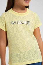 Load image into Gallery viewer, Redtag-Yellow-Jacquard-T-Shirt-Graphic-T-Shirts-Girls-2 to 8 Years
