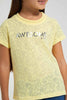 Redtag-Yellow-Jacquard-T-Shirt-Graphic-T-Shirts-Girls-2 to 8 Years