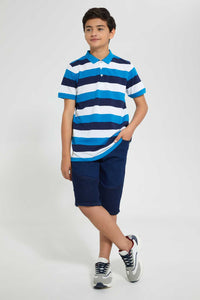 Redtag-Navy/Blue/White-Stripe-Polo-Tee-Polo-Shirts-Senior-Boys-9 to 14 Years