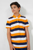 Redtag-Navy/Orange/White-Stripe-Polo-Tee-Polo-Shirts-Senior-Boys-9 to 14 Years