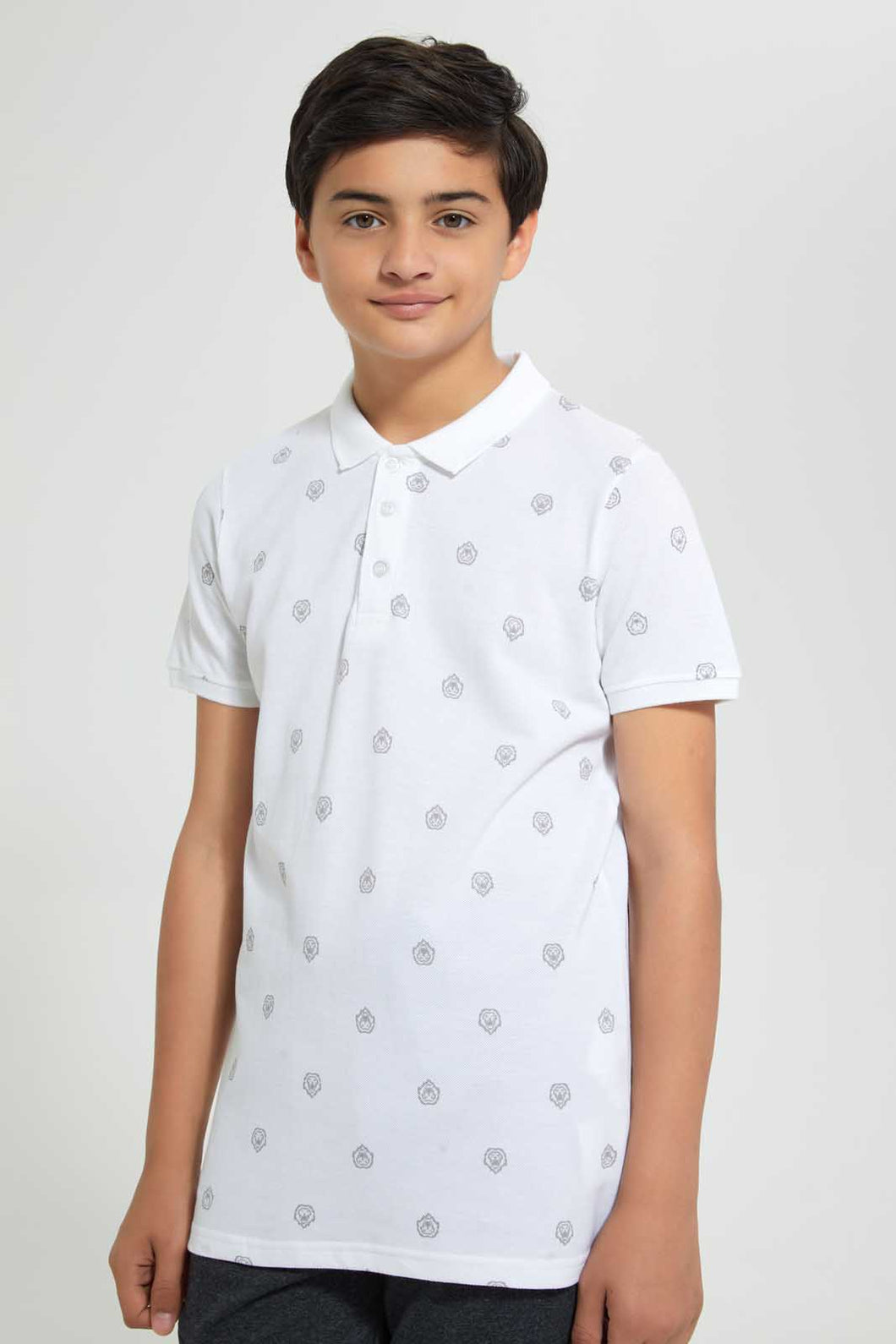 Redtag-White-Aop-Polo-Tee-Polo-Shirts-Senior-Boys-9 to 14 Years