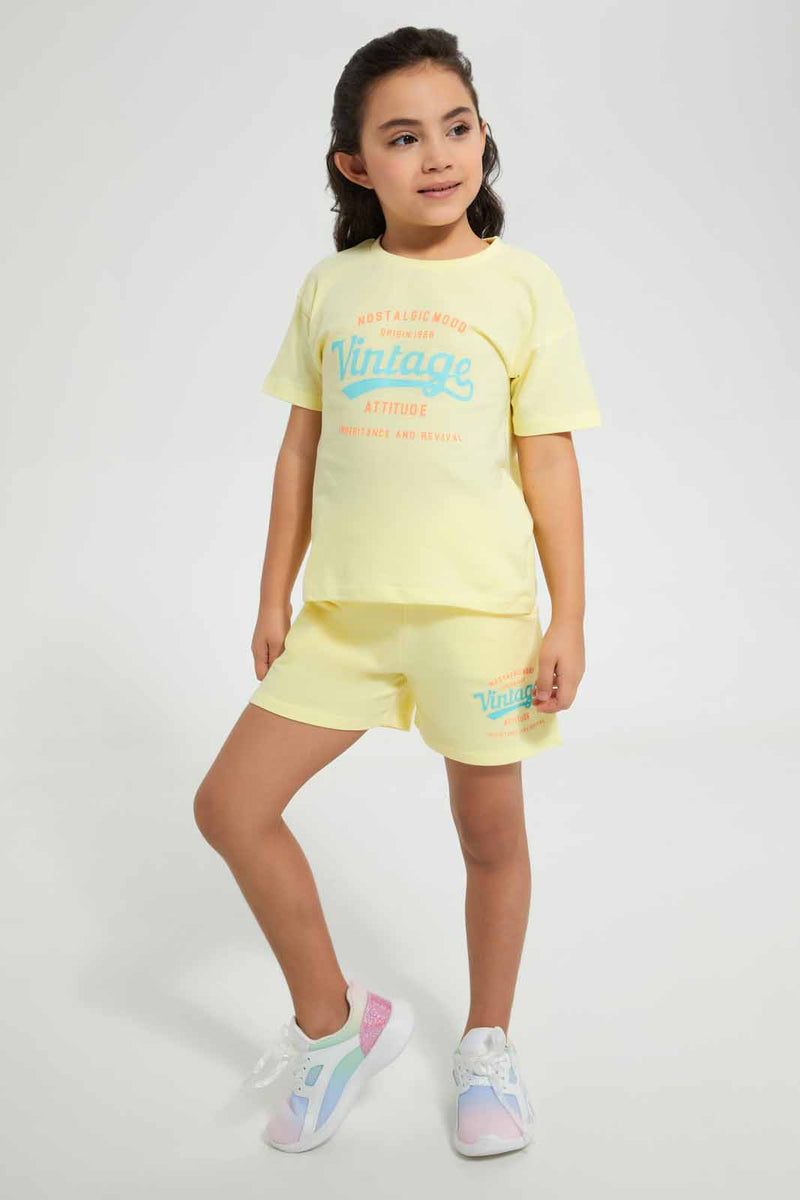 Redtag-Yellow-Chest-Print-Set-Sets-Girls-2 to 8 Years