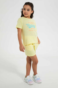 Redtag-Yellow-Chest-Print-Set-Sets-Girls-2 to 8 Years