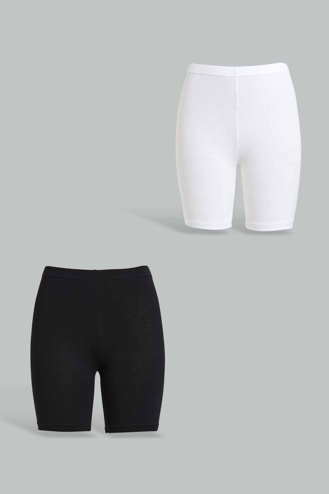 Redtag-Black/White-2Pcs-Pack-Cycling-Leggings-Leggings-Senior-Girls-9 to 14 Years