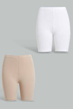 تنزيل الصورة على معرض الصور، Redtag-White/Beige-2Pcs-Pack-Cycling-Leggings-Leggings-Senior-Girls-9 to 14 Years
