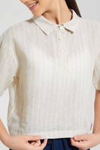 Load image into Gallery viewer, Redtag-Beige/White-Stripe-Blouse-Blouses-Senior-Girls-9 to 14 Years
