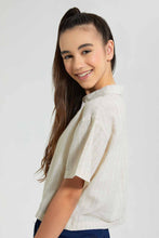 Load image into Gallery viewer, Redtag-Beige/White-Stripe-Blouse-Blouses-Senior-Girls-9 to 14 Years
