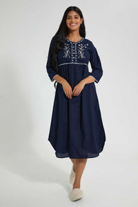 Redtag-Assorted-Plain-Nightgown-With-Embroidery-Nightgowns-Women's-