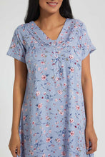 Load image into Gallery viewer, Redtag-Blue-Floral-Printed-Nightgown-Nightgowns-Women&#39;s-
