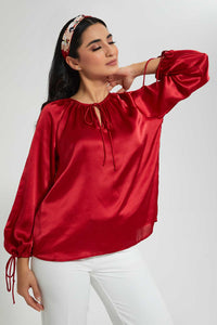 Redtag-Red-Long-Sleeve-String-Pattern-Blouse-Blouses-Women's-