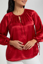 Load image into Gallery viewer, Redtag-Red-Long-Sleeve-String-Pattern-Blouse-Blouses-Women&#39;s-
