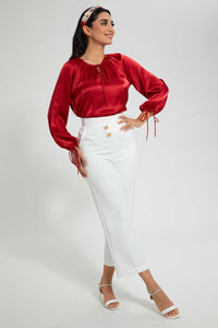 Redtag-Red-Long-Sleeve-String-Pattern-Blouse-Blouses-Women's-