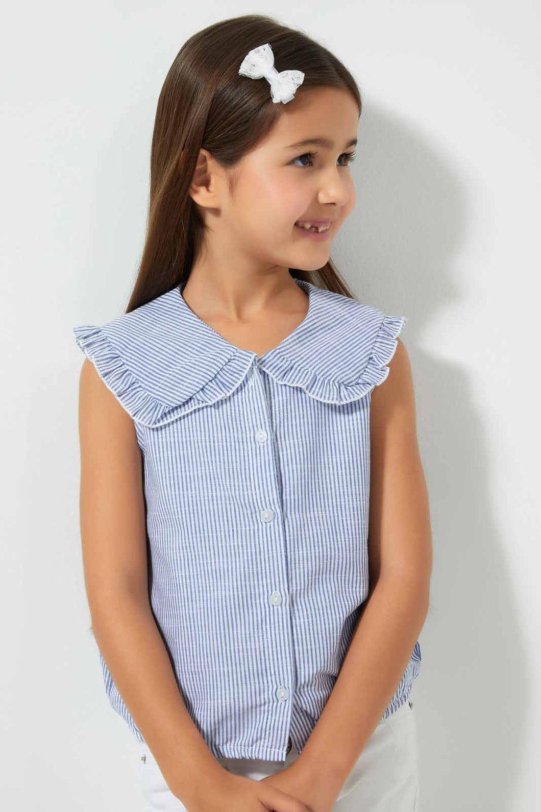 Redtag-Blue-Stripped-Shirt-Blouse-Casual-Shirts-Girls-2 to 8 Years