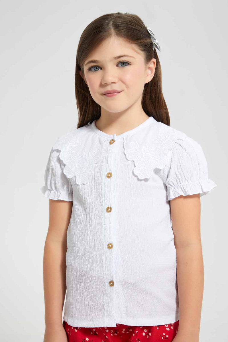 Redtag-White-Textured-Front-Placket-Blouse-Blouses-Girls-2 to 8 Years