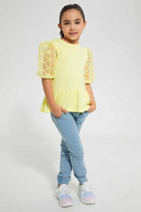 Yellow Puffed Organza Sleeve Blouse